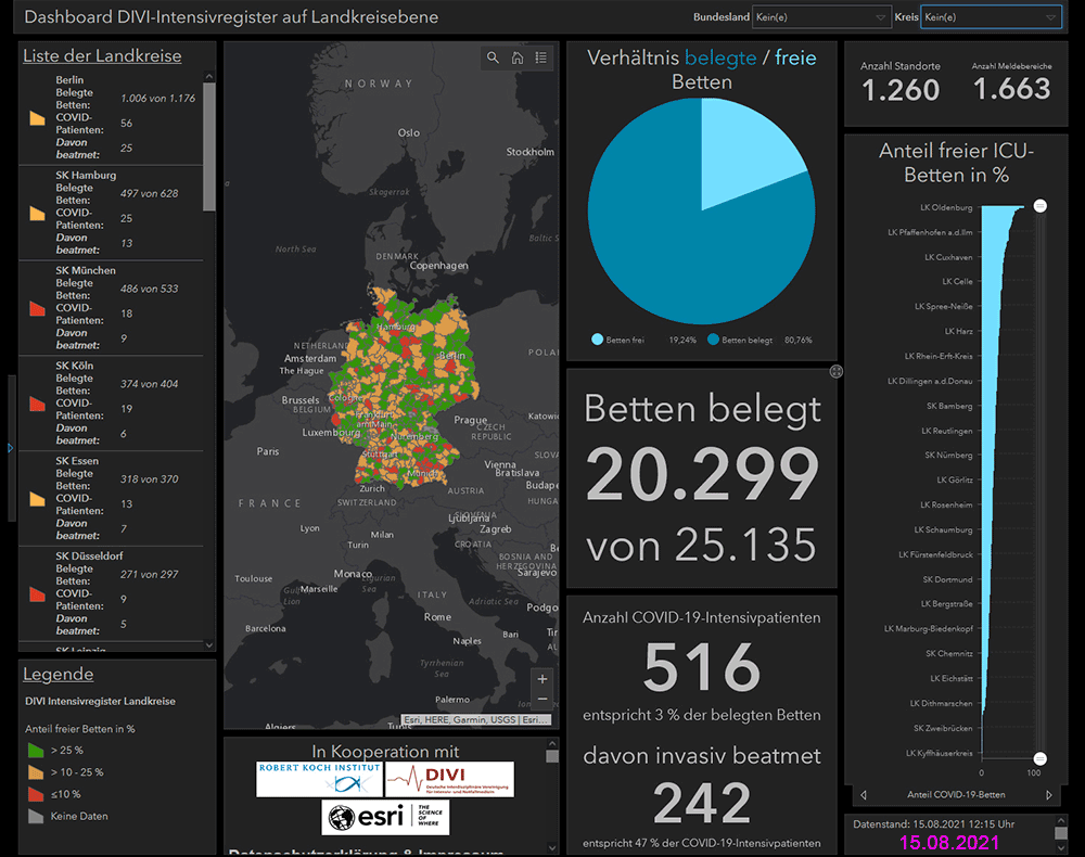 Intensivbetten in Deutschland am 15.08.2021