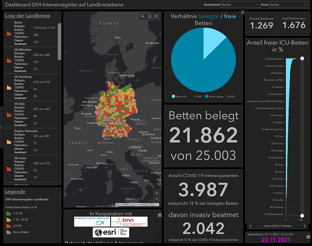 Intensivbetten in Deutschland am 23.11.2021